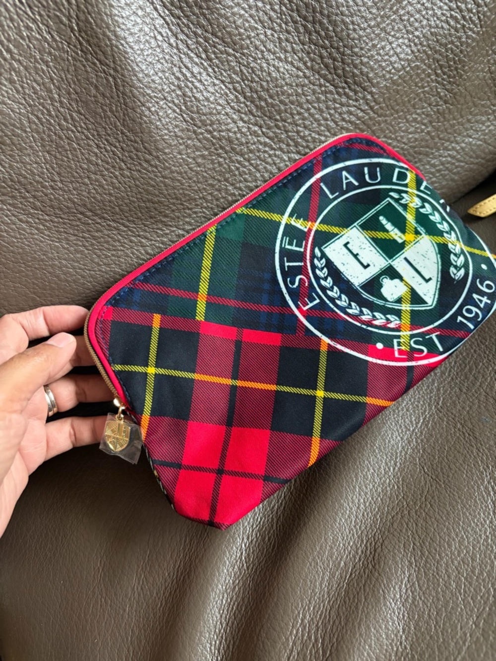 Estée Lauder Red Tartan Cosmetic Pouch